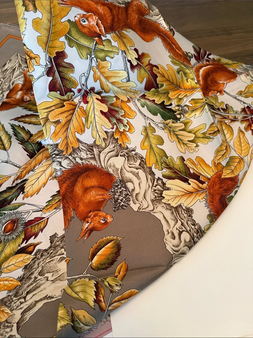 Hermes Autumn Leaves Silk Scarf - Orange, Brown, Green
